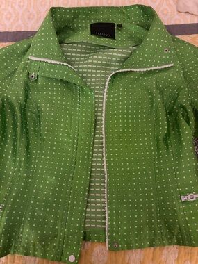 Carlisle Green Polka Dot Bomber Jacket with White Trim